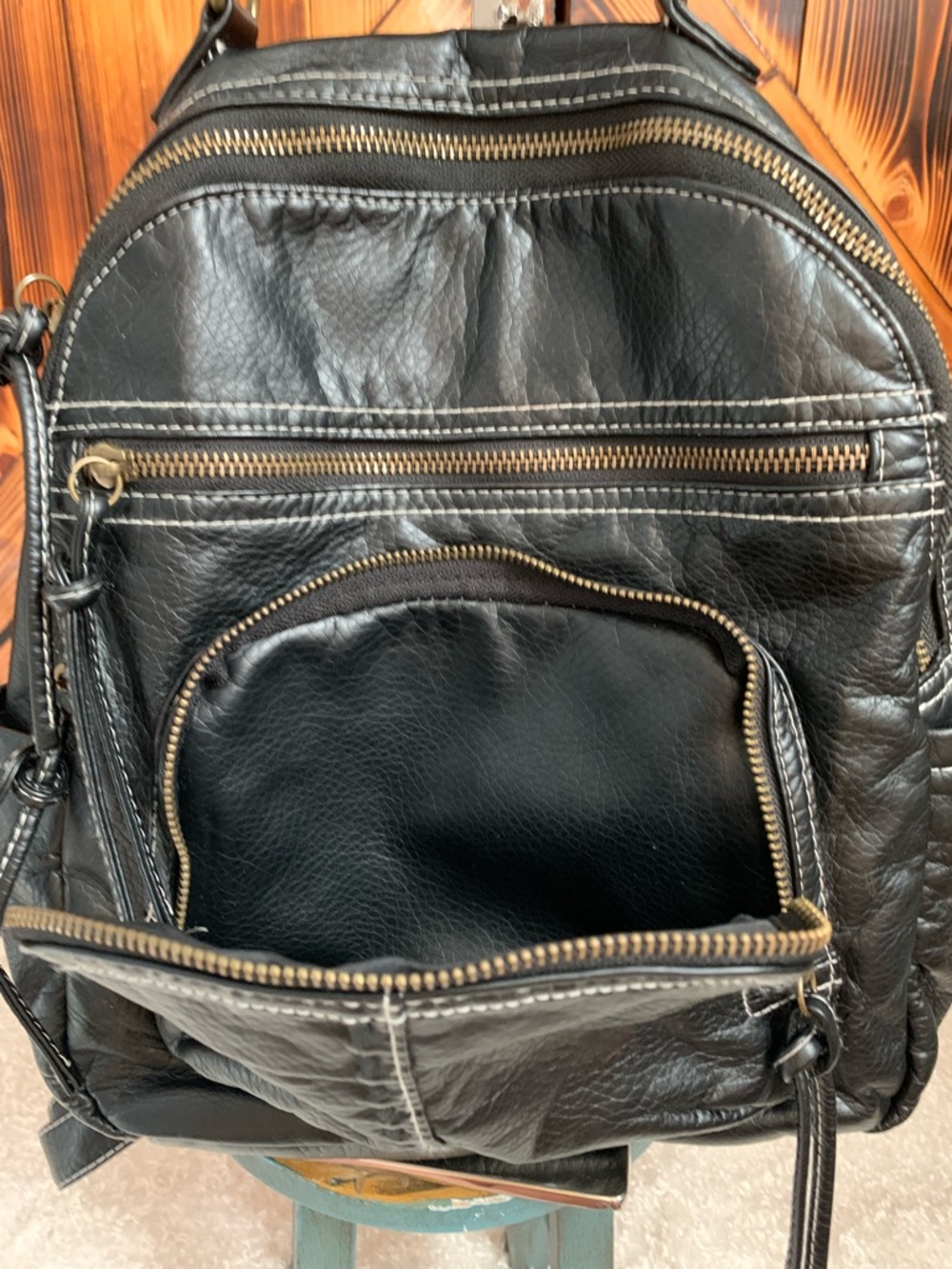 BLACK FAUX LEATHER BACKPACK - Picture 4 of 10